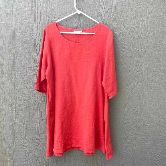 Bryn Walker 100% Linen Dress Size M  Coral Lagenlook Hippie Coastal Minimal Very - Picture 1 of 9